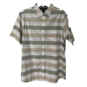 Rocawear Classic Men’s Stripe Shirt Cotton Blend - Sage/Khaki/White - Size XL